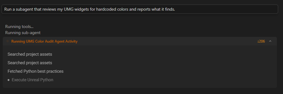 A named sub-agent running in the activity panel