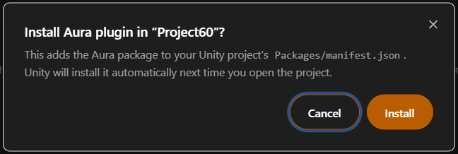 Install Aura plugin confirmation dialog in AuraForUnity