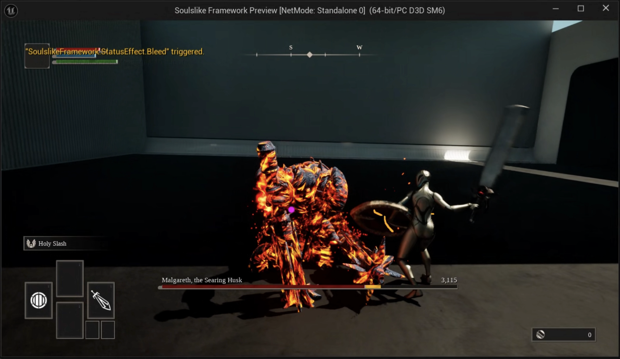 The Unreal Engine play-in-editor (PIE) window in which Autopilot is pursuing the goal to “Kill the boss” in Soulslike.